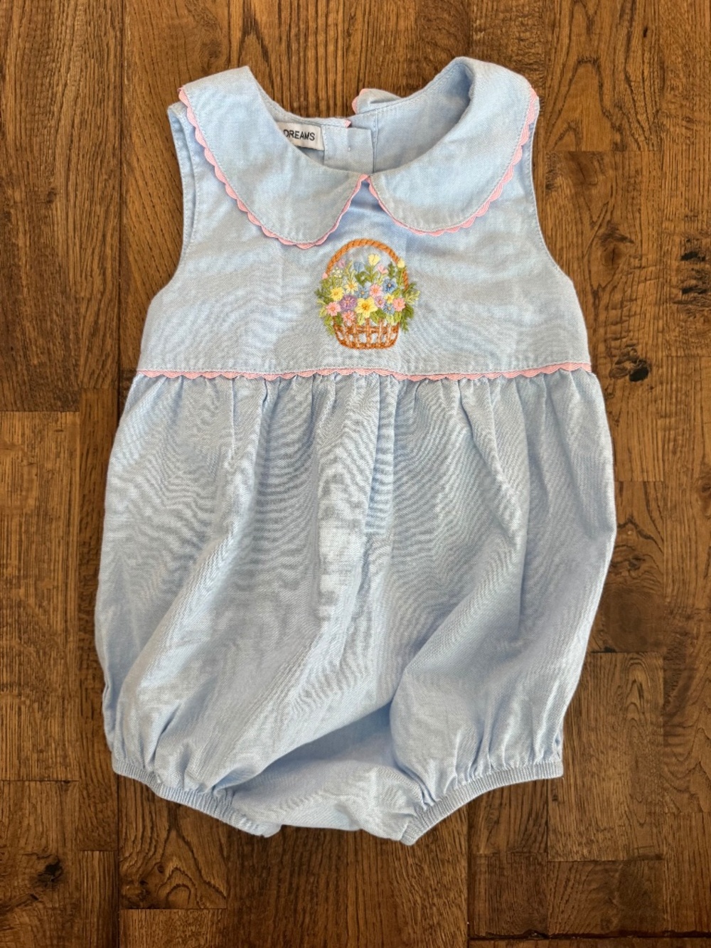 Sweet Dreams Chambray Bubble Embroidered Flowers Basket Easter Size 18 Months